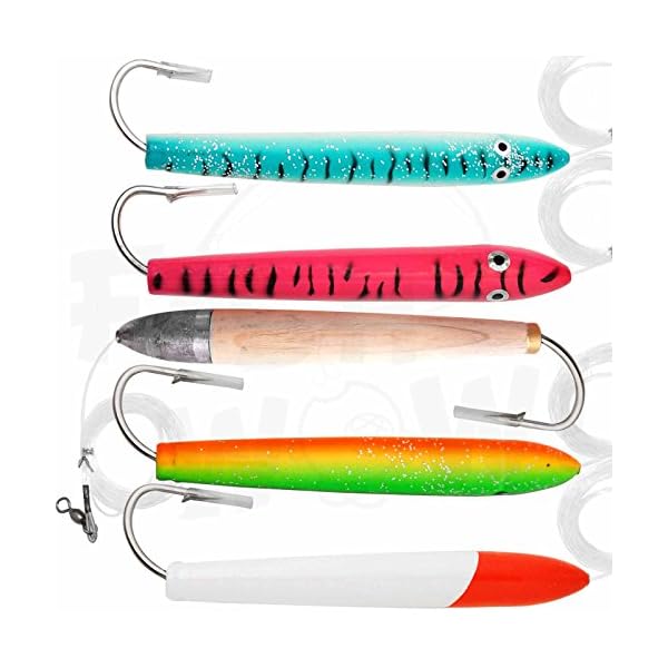 5pcs-Fish-WOW-6-Fishing-Cedar-Plugs-Rigged-Tuna-Mahi-Trolling-Wood-Lure-Natural-Zucchini-Pink-BlueWhite-RedWhite