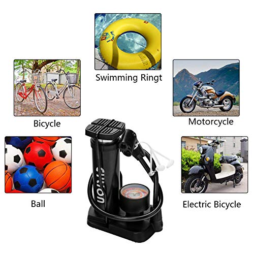 TANDD Bike Pump, Mini Bike Floor Pump, Bike Frame-Mounted Pump, Portable Foot Activated Bicycle Tyre Pump with Pressure Gauge for Bikes/Motorcycle and Other Inflatables