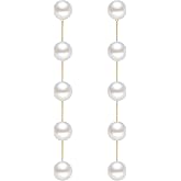 Voaino Long Pearl Earrings for Women 925 Sterling Silver Dangle Earrings | Hypoallergenic Dainty Dangle Drop Earrings, Elegant Pearl Jewelry for Bridal, Mother's Day Anniversary Birthday Jewelry Gift