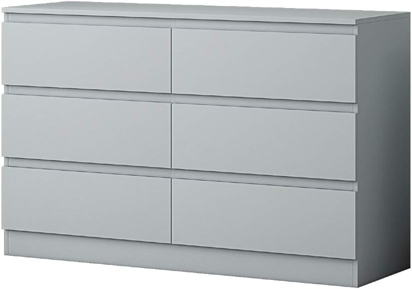 Carlton Matt Grey Wide Chest of Drawers, 6 Large Drawers, Modern No