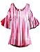 Luna Flower Women's Pleated End Vertical Stripe Cold Shoulder Tunic Tops (CTEW004)