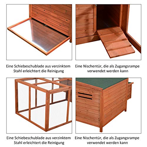 Pawhut Hühnerstall Hühnerhaus mit Nistkasten Eierkiste mit 2 Fächern, Tanne, Draht, Asphalt, 223,5 x 145 x 81 cm, Orange… – Bild 7
