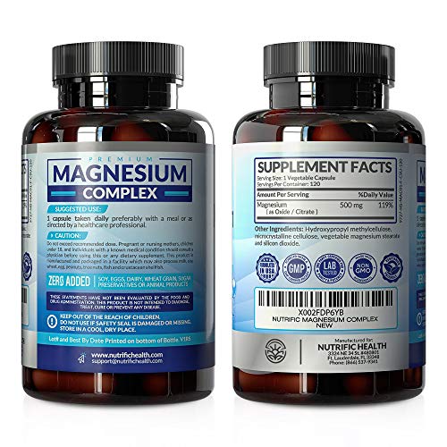 NUTRIFIC Magnesium 500mg Chelated Magnesium Citrate & Oxide Complex
