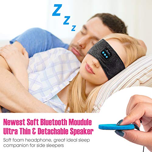 Sleep Headphones Bluetooth Headband, HiFi Wireless Bluetooth 5.0 Music Headband Elastic Sports Headband Headphones with Built-in Thin Headphones for Running Yoga Travel Side Sleepers (Grey)