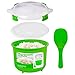 Sistema Microwave Cookware Rice Steamer Set with Lids -- Large Microwave Multicooker, Side Dish Bowl, Spoon and Recipes (BPA Free, 100% Food Safe) (Green Set)