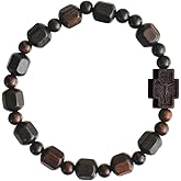 Sine Cera Dark Jujube Wood 1 Decade Catholic Rosary Bracelet, Hex Cut 10mm Beads