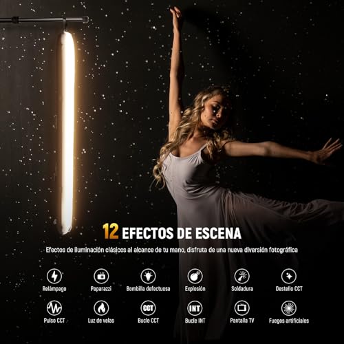 NEEWER BÁSICO 21W Tubo Luz LED Manual 35.5"/90cm, Iluminación Video Inflable Bicolor Portátil TPU, 2700-6500K 1300Lux 12 Efectos CRI95 2500mAh Batería, para Fotografía Estudio Grabación, GC21B