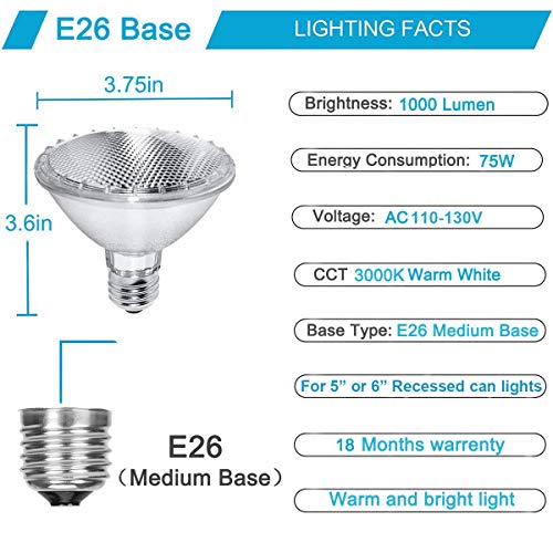 Par30 Halogen Bulb, 75W 120V Halogen Flood Light Bulbs, Premium Quality for Long Lasting Life, E26 Base, 3000K Warm White, Great for Accent Lighting, Tracking Light (6 Pack - Short Neck)
