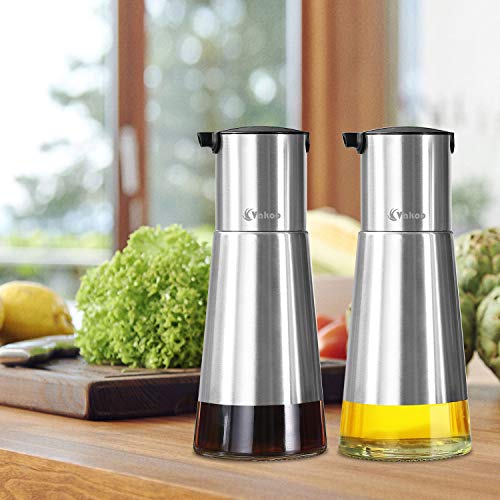 Oil and Vinegar Dispenser Set, Vakoo Stainless Steel Kitchen Oil Dispenser, 8oz Olive Oil Dispenser and Vinegar Dispenser (2 Pack)