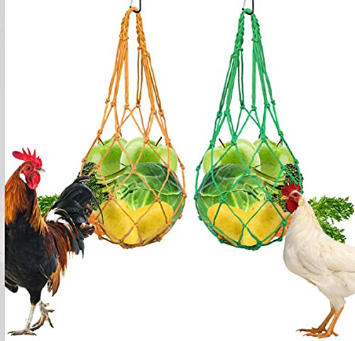 Chicken Vegetable String Bag Poultry Fruit Holder Chicken Cabbage Feeder Treat Feeding Tool with Hook for Hens Chicken Coop Toy for Hen Goose Duck