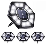 AUSHEN 4 Pack Solar Ground Lights, 12 LED Bulbs Solar Powered Disk Lights Solar Garden Lights Outdoor Waterproof Bright in-Ground Lights for Patio Lawn Pathway Yard Walkway Driveway Deck Pool (White)