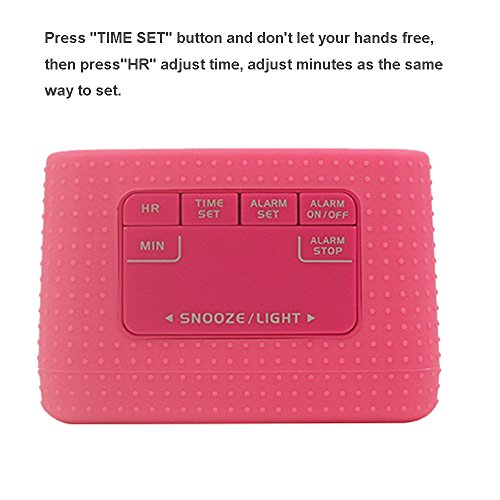 TXL Digital Alarm Clock Table Electronic Clock with Rubber Case Display Time/Alarm, Snooze/Backlight, Adjustable Light Dimmer Battery Operated Bedside Desk/Shelf Clock, Gift for Kids/Teens/Home, Pink
