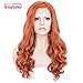 IMSTYLE Copper Red Auburn Lace Wig For Women Reddish Orange Synthetic Long Natural Wave Wigs Mixed Color Heat Resistant Hair With Widow Peak 24 Inch