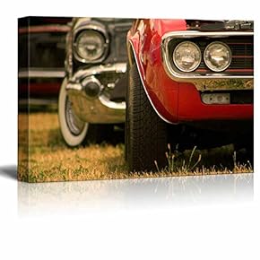 Close Up Shot of Muscle Cars Vintage Retro...