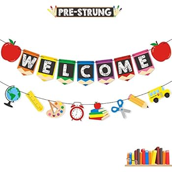 Bessmoso Welcome Banner Kids Back to School Theme Party Apple Pencil Stationery Garland First Day New Grade of Class Pennant Ideas Photo Props Decoration Supplies