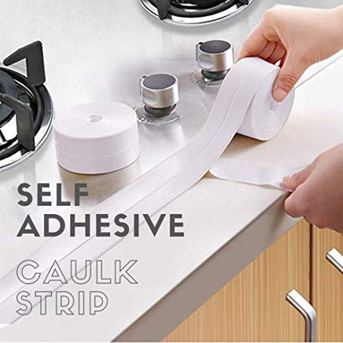 TYLife PE Caulk Tape,Tub Caulking Strip Self-Adhesive Waterproof Sealing Tape for Kitchen Sink Toilet Bathroom Shower and Bathtub Floor Wall Edge Protector-8/9" x 11' (White-1Pack)
