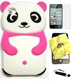 BUKIT CELL (TM) HOT PINK Cute Panda 3D Cartoon Soft Silicone Gel Skin Case Cover for IPOD TOUCH 4 4G 4TH GENERATION + Free Screen Protector + Free METALLIC Detachable Touch