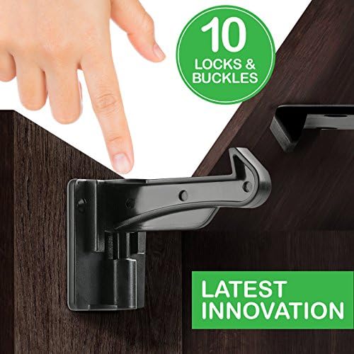 Cabinet Locks Child Safety - Cabinet Latches/Locks, Baby Proofing Cabinet System, Prevents Toddler Injuries and Provides a Slick Invisible Look !! (10 Pack – Black)
