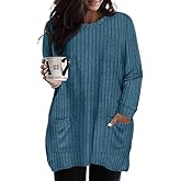 TIYOMI Womens Plus Size Long Sleeve Tops Crewneck Casual Fall Shirts Oversized Long Sweaters Loose Tunic Tops Pockets XL-5XL