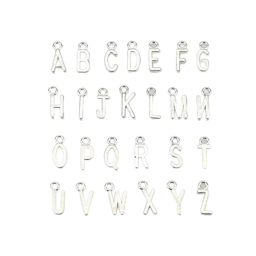 LolliBeads (TM 2 Sets of Antiqued Silver Plated Letter Charms Alphabetic Pendant Set (52 Pcs)