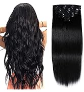Clip In Human Hair Extensions,120g 8pcs Thickened Silky Straight 100% Human Hair Clip In Extensio...