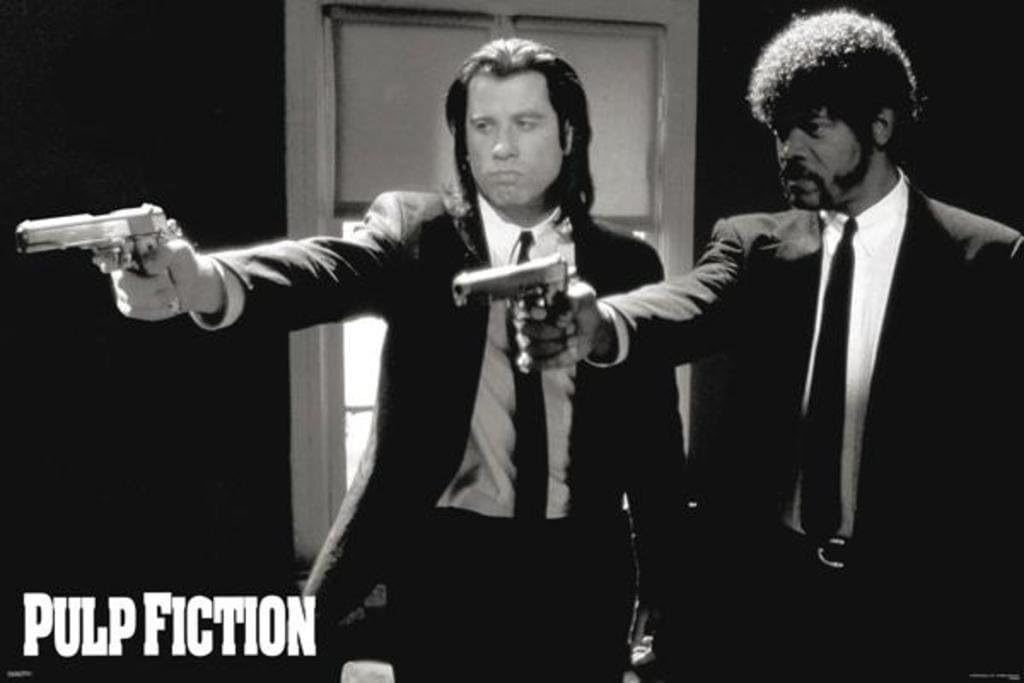 Pyramid America Pulp Fiction Duo Guns John Travolta Samuel Jackson Tarantino Comedy Crime Film Movie Cool Wall Decor Art Print Poster 36x24