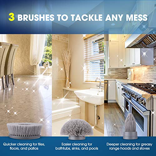 Electric Spin Scrubber, NOVETE Cordless Shower Bathroom Scrubber with Long Adjustable Extension Arm, 3 Upgraded Cleaning Brush Heads, Spin Scrubber for Tub Tile Floor, Ideal Gift for Family & Friends