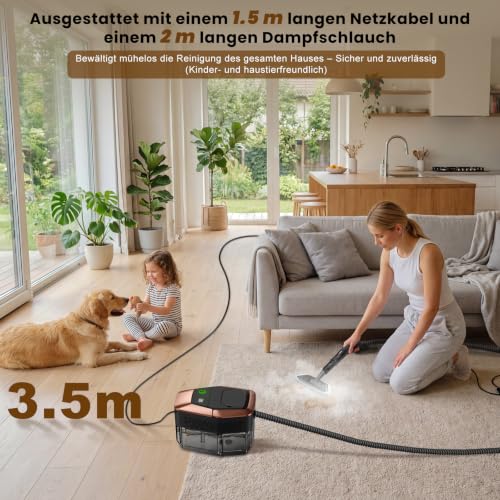 GalhanEhe 14 in 1 Steam Cleaner, 3 Levels Adjustable Handle, Temperature Display, 15s in Heating, 1.8L Tank, for Kitchen, Bathroom, Car and Furniture (Black and Gold)
