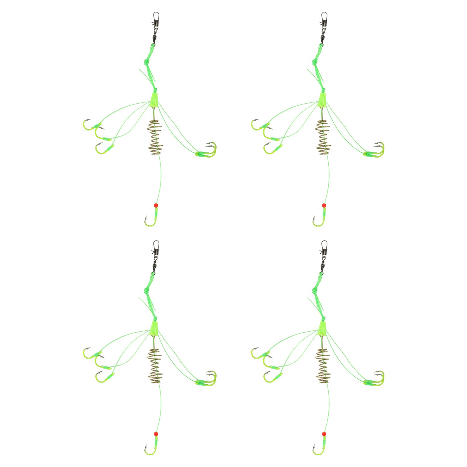 PATIKIL Carp Fishing Baits Hook, 4 Pcs Fishing Lure Hooks Carp Jig Hooks with Spring Feeder and Luminous Bead for Carp Fishing, Fluorescence Green (7#)