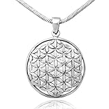 925 Sterling Silver Flower Seed of Life Round Pendant Necklace, 18 inches