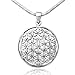 925 Sterling Silver Flower Seed of Life Round Pendant on Alloy Necklace Chain, 18 inches