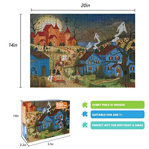 Halloween Haunted Castle 500 Pieces Jigsaw Puzzles for Adults, Halloween Decoration for Family Party Holiday