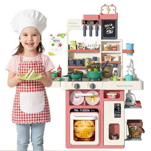 Prikpont Kids Toy Kitchen Playset, 63 Pcs Play Kitchen Set for Kids with Real Interactive Lights & Sounds, Water Sink & Accessories, Pretend Cooking Set Toy, Ideal Birthday Gift for Girls Age 3+