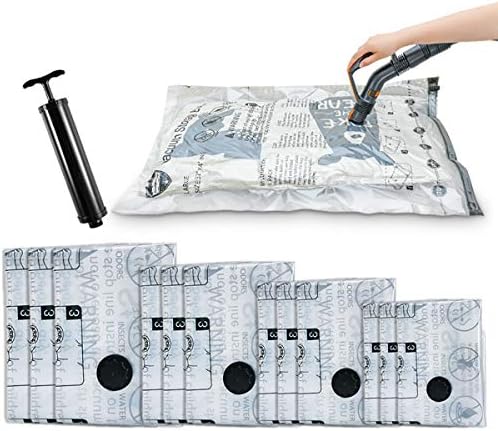 Premium Vacuum Storage Bags 12 Pack,4 Size(3 x Small, Medium, Large & Jumbo),80% More Space Saver for Clothes,Blankets,Comforters,Pillows-Travel Hand Pump Included