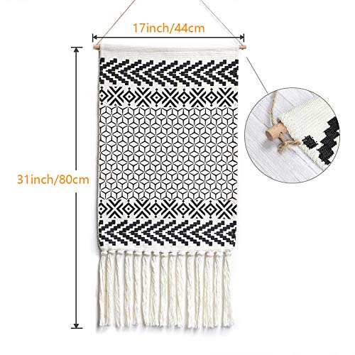 LOMOHOO Macrame Woven Wall Hanging Tapestry Boho Chic Wall Decor Geometric Art Bohemian Decoration for Apartment Home Dorm Room Backdrop (Black Geometric)