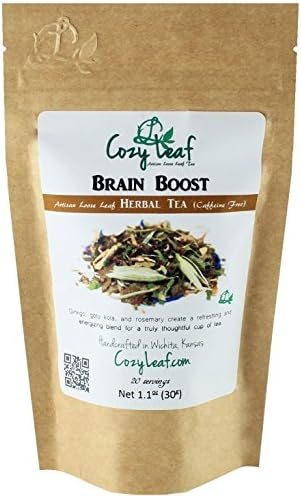 BRAIN BOOST - Organic Artisan Loose Leaf Herbal Tea Blend - FORMULATED and BLENDED by Cozy Leaf in Wichita Kansas USA