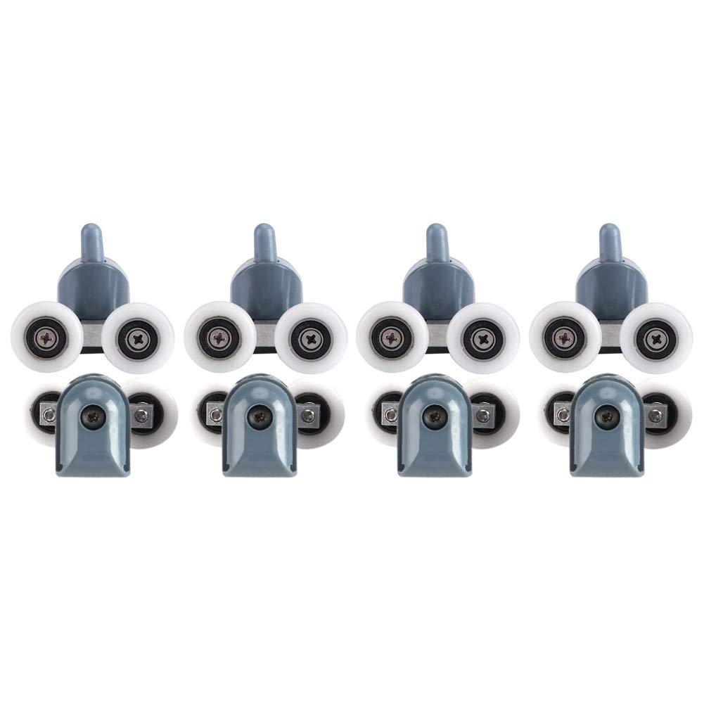 Shower Door Rollers, 8Pcs Curved Shower Door Rollers Shower Wheels Sliding Door Rollers Shower Sliding Door Bottom Runners Double Wheel for Home Bathroom Replacement Parts