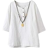 Minibee Women's 3/4 Sleeve Cotton Linen Jacquard Blouses Top T-Shirt