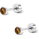 FACOKO Flat Back Earrings for Women, G23 Titanium Hypoallergenic Onyx Earrings, Stone Flat Back Studs Earring for Multiple Piercings Flatback Earring Sensitive Ears