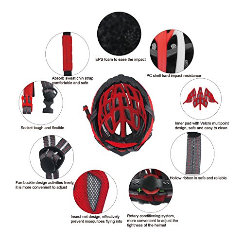 Vihir Bike Helmet Specialized for Mountain Bicycle Road Cycling, Red - Thumbnail 3