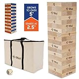 Rally and Roar Toppling Tower Giant Tumbling Timbers Game 2.5 feet Tall (Build to Over 5 feet)- Classic Wood Version - for Adults, Family - Stacking Blocks Set w/Canvas Bag