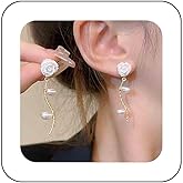 Vacaonio Vintage Pearl Flower Earrings Resin Rose Dangle Earrings White Rose Flower Drop Earrings Pearl Floral Earrings Acrylic Camellia Earrings Jewelry for Women