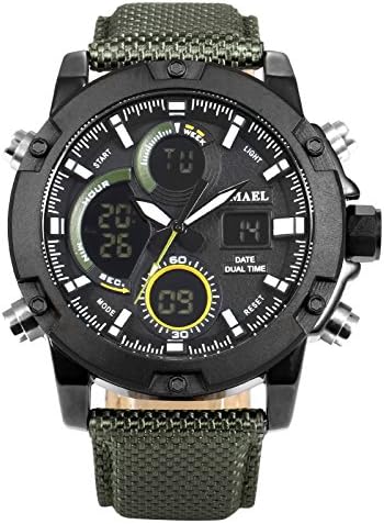 EASTPOLE Mens Big Face Sports Watch, LCD Digital Analog Waterproof Military Luminous Army Green Wrist Watch WMB020