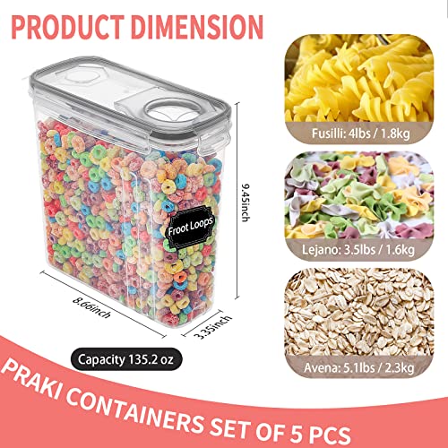PRAKI Large Dry Food Storage Containers with Lids, 6PCS Airtight Cereal