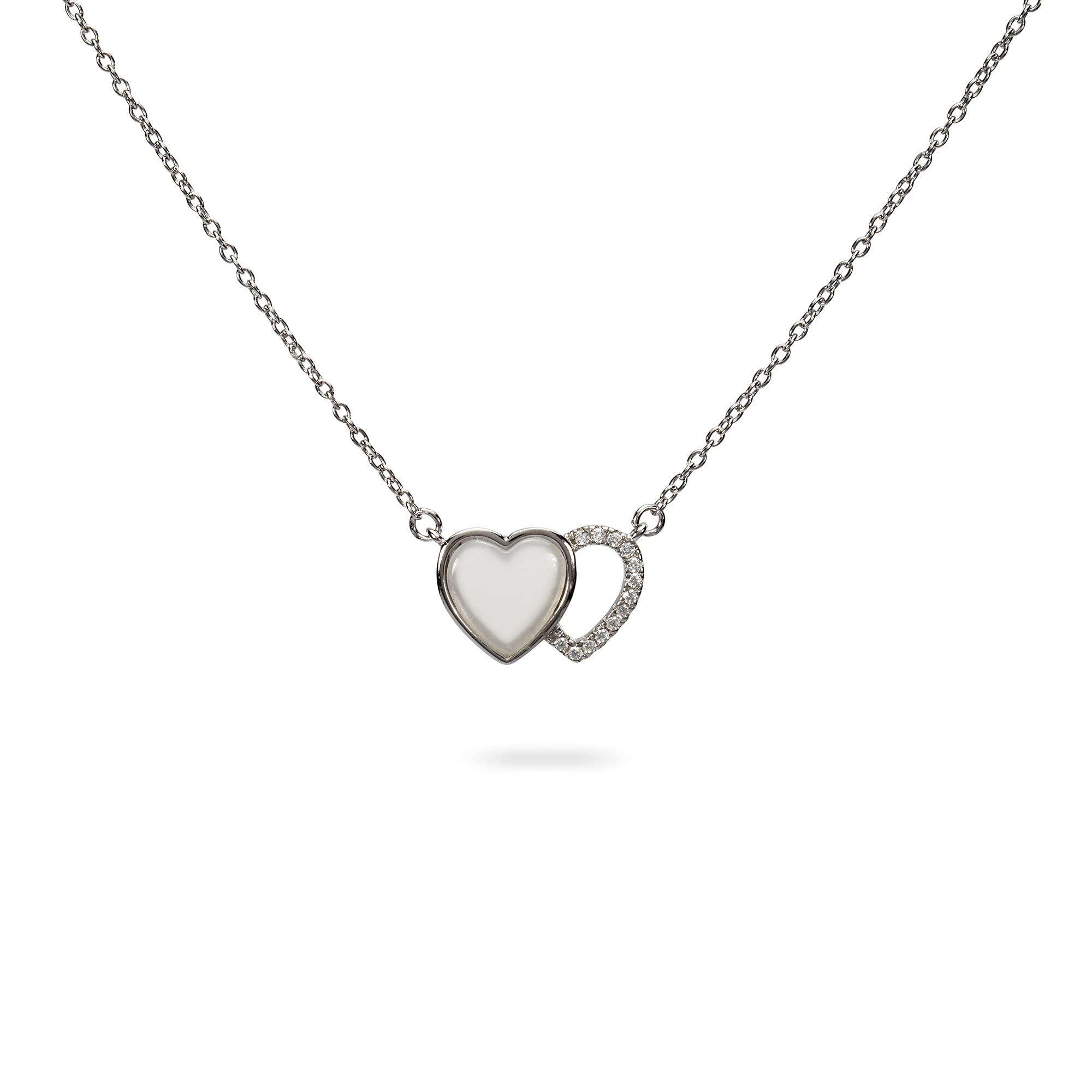 AVNIS Custom Moonstones Heart Shaped Necklace - 925 Sterling Silver Heart Necklace with CZ Stones Necklace for Women - Silver Box Chain 16+2 Inches Extender