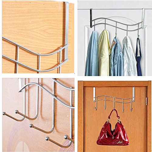 Over the Door Metal Rack Rail with 5 Hooks Ideal for Hang Over the Bathroom Door to Hang Bath Towels, Bathrobes, Next-day's Clothing, Holds Coats, Sweaters, Umbrella, & Scarves