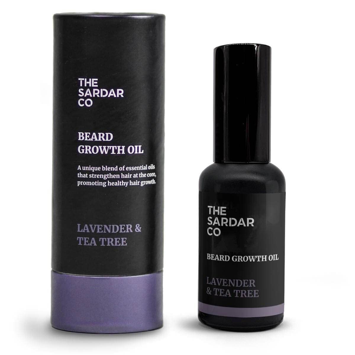 THE SARDAR CO Beard Growth Oil with Caffeine – Lavender & Tea Tree – Deep Hydration & Conditioning – Organic Argan & Jojoba for Growth, Softness & Nourishment – 30ml