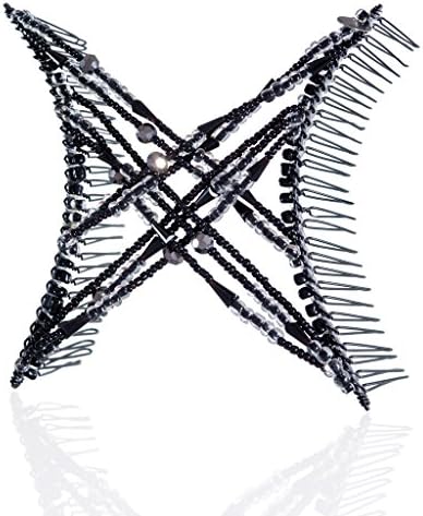 Hair Combs with Elastic by HairZing - Double Comb for Thick, Curly, Kinky Hair - Put Your Hair Up in Seconds with No Damage, Creases, or Pain - Comfy UpDo, Ponytail, French Twist, Bun (Black Large)