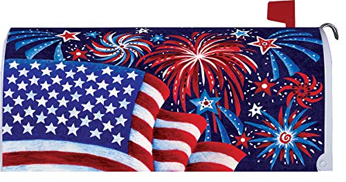Custom Decor Fireworks and Flag USA - Mailbox Makeover - Vinyl with Magnetic Strips for Steel Standard Rural Mailbox - Made in The USA - Copyright, Licensed and Trademarked Inc.