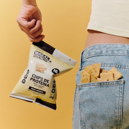 Irreal Snacks, Snack Proteico Salgado, Sabor White Cheddar, 40g, Feito com Batata Doce, Caseinato de Cálcio e Proteína de Arroz